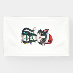 Christmas Cat Tuxedo black cat xmas lights kitty c Banner