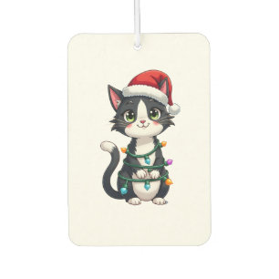 Christmas Cat Tuxedo black cat xmas lights kitty c Car Air Freshener