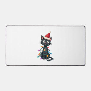 Christmas Cat Tuxedo black cat xmas lights kitty c Desk Mat