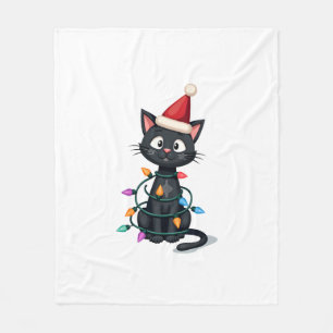 Christmas Cat Tuxedo black cat xmas lights kitty c Fleece Blanket