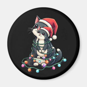 Christmas Cat Tuxedo black cat xmas lights kitty c Magnet
