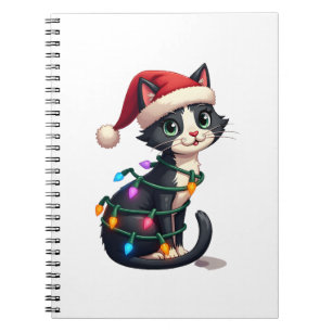 Christmas Cat Tuxedo black cat xmas lights kitty c Notebook