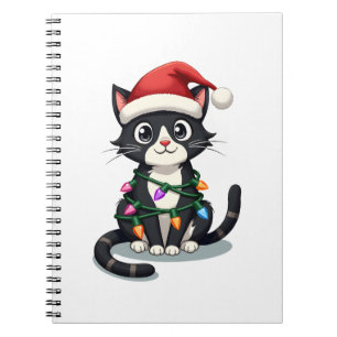 Christmas Cat Tuxedo black cat xmas lights kitty c Notebook