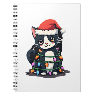 Christmas Cat Tuxedo black cat xmas lights kitty c Notebook