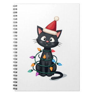 Christmas Cat Tuxedo black cat xmas lights kitty c Notebook