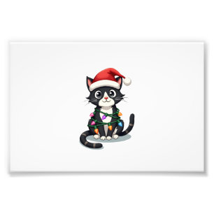 Christmas Cat Tuxedo black cat xmas lights kitty c Photo Print