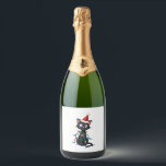 Christmas Cat Tuxedo black cat xmas lights kitty c Sparkling Wine Label<br><div class="desc">Christmas Cat Tuxedo black cat xmas lights kitty cute</div>