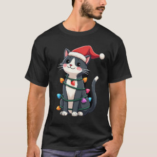 Christmas Cat Tuxedo black cat xmas lights kitty c T-Shirt