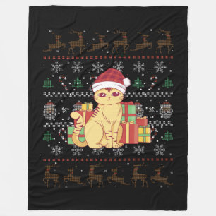 Christmas Cat Ugly Christmas Gift Fleece Blanket