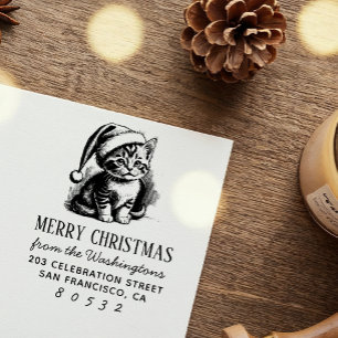 Christmas Cat Vintage Kitten Santa Hat Holiday Self-inking Stamp