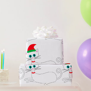 Christmas Cat Wearing Santa Hat Wrapping Paper