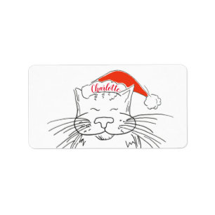 Christmas cat white and red tabby label