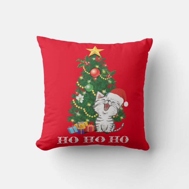 Christmas Cat with Christmas Tree Cushion (Front)