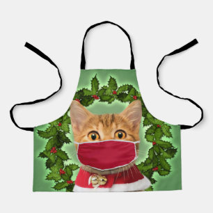 Christmas Cat with coronavirus mask Apron