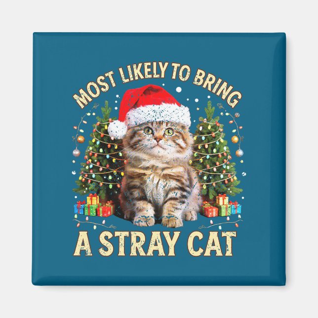 Christmas Cat With Santa Hat Holiday Funny Xmas Pa Magnet (Front)
