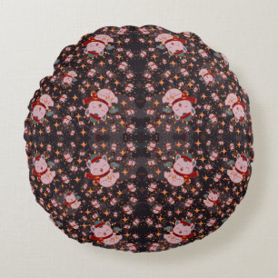 Christmas Cat With Santa Hat Round Cushion