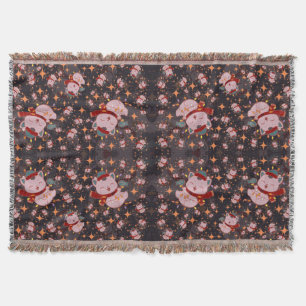 Christmas Cat With Santa Hat Throw Blanket