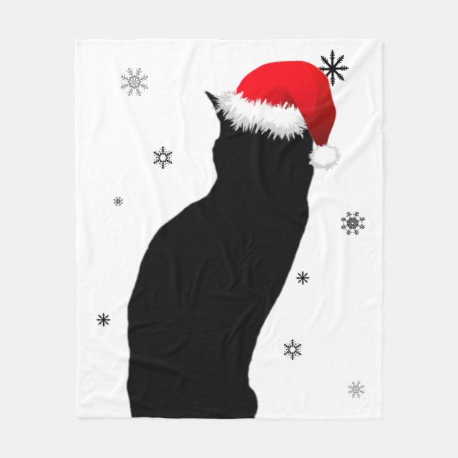 Christmas Cat with Snow Fleece Blanket (Front)