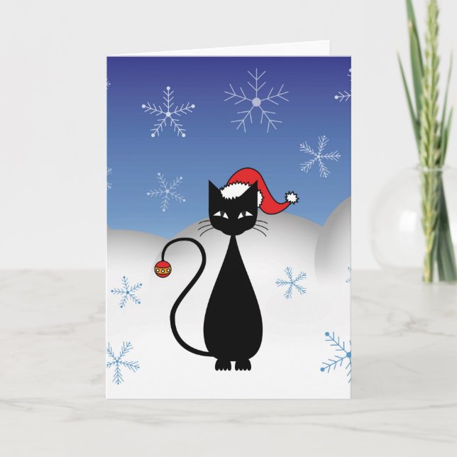 Christmas Cat with Snowflakes Holiday Card (Front)