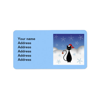 Christmas Cat with Snowflakes Label
