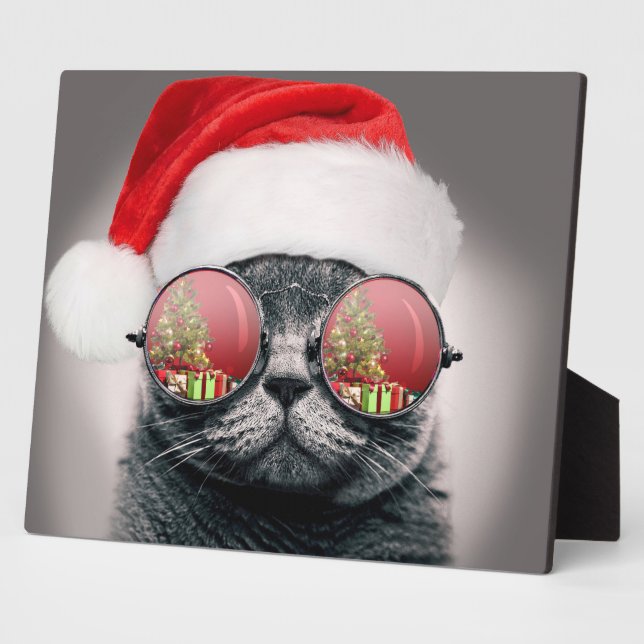 Christmas Cat With Sunglasses Plaque (Side)