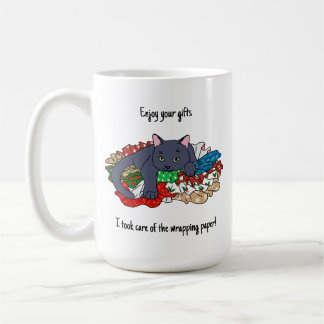 Christmas cat with wrapping paper coffee mug