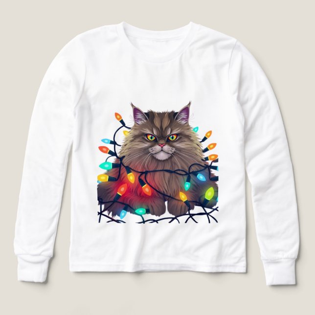 Christmas Cat Wrapped in Colorful Lights (Design Front)