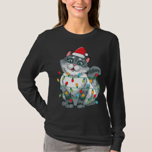Christmas Cat Wrapped In Colourful Lights Wearing T-Shirt