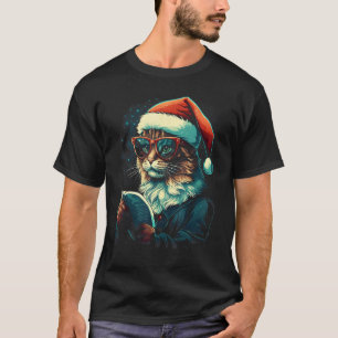 Christmas Cat Xmas Bookworm Reader Teacher Librari T-Shirt