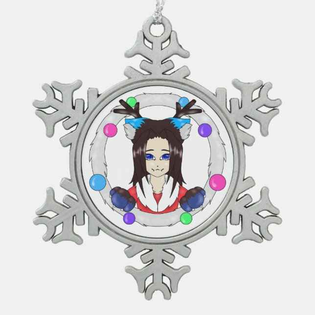 Christmas Catberry Snowflake Pewter Christmas Ornament (Front)