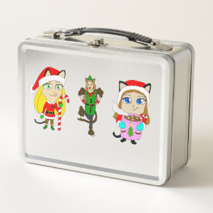 Christmas Catgirls Metal Lunch Box