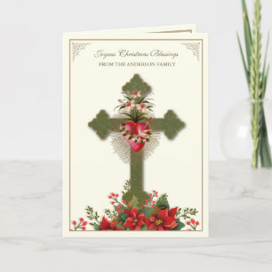 Christmas Catholic Virgin Mary Heart Poinsettias Holiday Card
