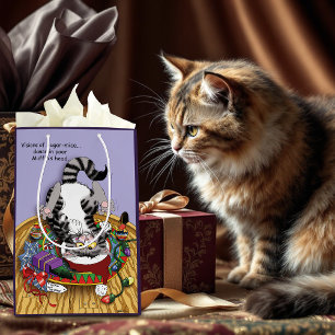 Christmas Catnip Cat Medium Gift Bag