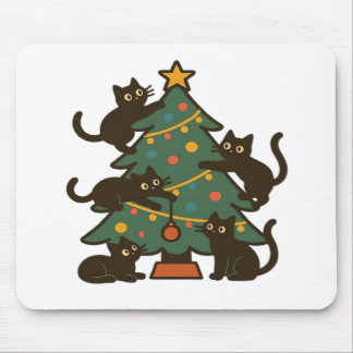 Christmas Cats Around The Tree Holiday Classic Mouse Pad