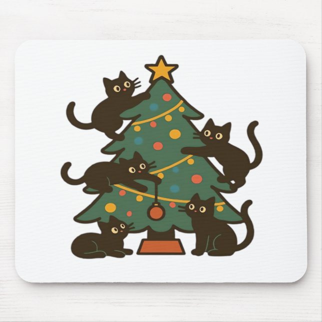 Christmas Cats Around The Tree Holiday Classic Mouse Pad (Front)