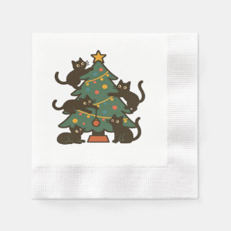 Christmas Cats Around The Tree Holiday Classic Napkin