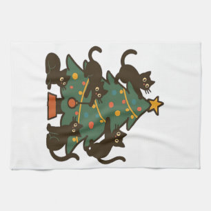 Christmas Cats Around The Tree Holiday Classic Tea Towel