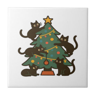 Christmas Cats Around The Tree Holiday Classic Tile