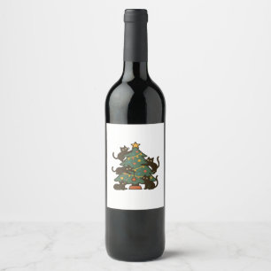 Christmas Cats Around The Tree Holiday Classic Wine Label