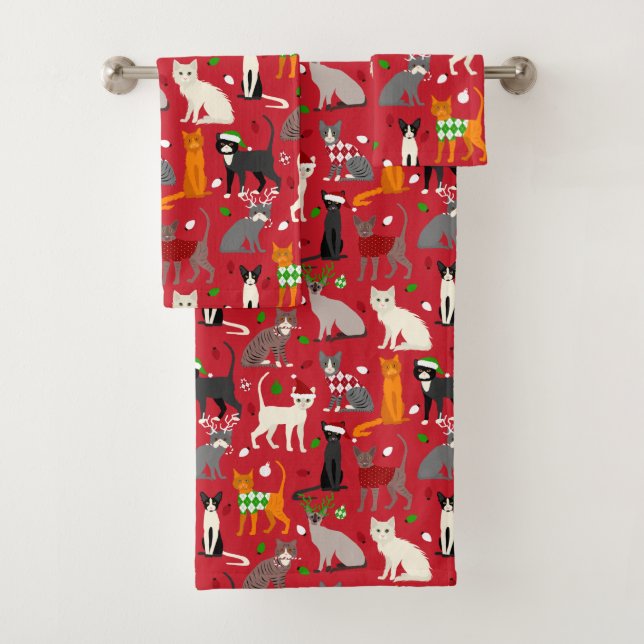 Christmas Cats Bath Towel Set (Insitu)