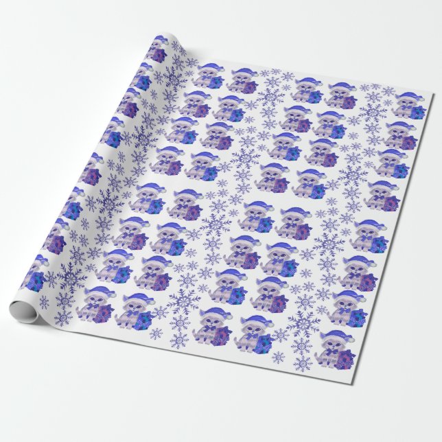 Christmas cats blue wrapping paper  (Unrolled)