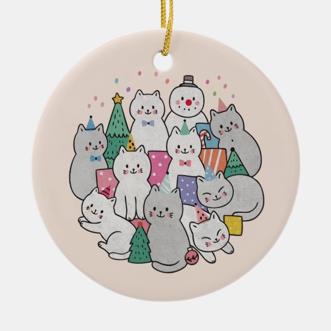 Christmas Cats Ceramic Tree Decoration (Front)