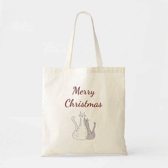 Christmas Cats Cute Cartoon Festive Script Tote Bag (Front)
