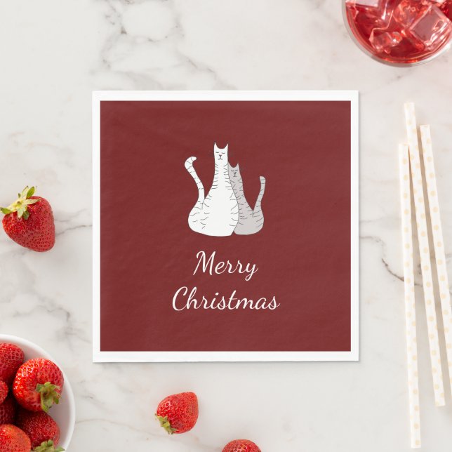 Christmas Cats Drawing Kitties Red  Napkin (Insitu)