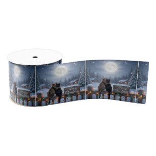 Christmas Cats Embracing On a Snowy Fence Grosgrain Ribbon