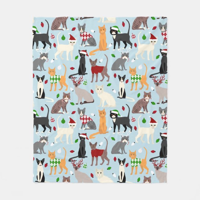 Christmas Cats Fleece Blanket (Front)