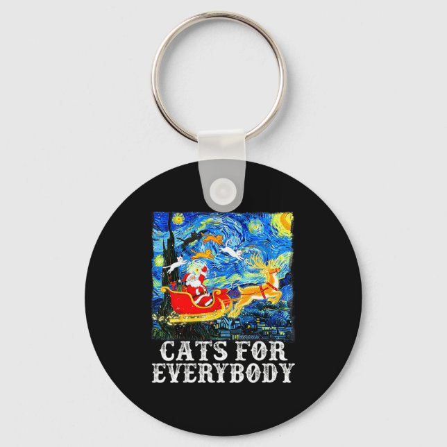 Christmas Cats For Everybody Funny Santa Starry Ni Key Ring (Front)