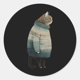 Christmas Cats Fun Kitten Pet Fat Grey Cat In Classic Round Sticker
