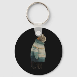 Christmas Cats Fun Kitten Pet Fat Grey Cat in   Key Ring