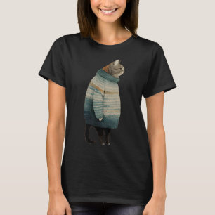 Christmas Cats Fun Kitten Pet Fat Grey Cat In  T-Shirt